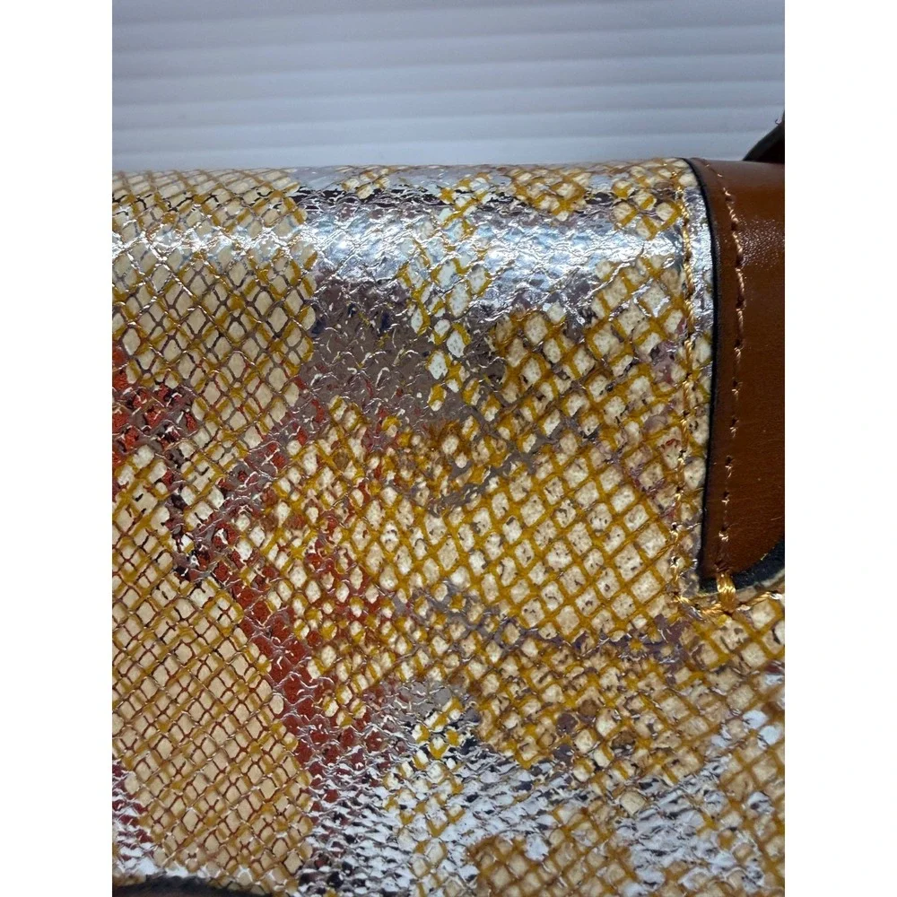 Patricia Nash Leather STINTINO Vintage Leather Flap Satchel  Bag METALLIC‎ GOLD